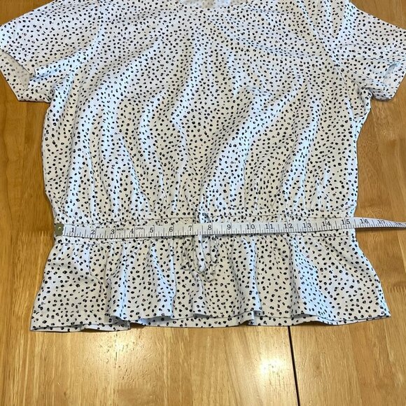 SUZY SHIER White Dot T-Shirt Top Peplum Short Sleeved Crew Neck Cropped Large - Picture 9 of 11